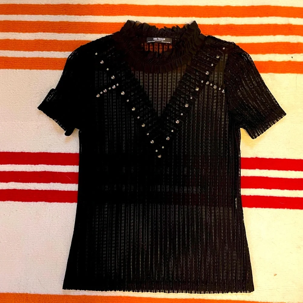 NWOT Zara Black High Neck Top - Size Small - Picture 1 of 4